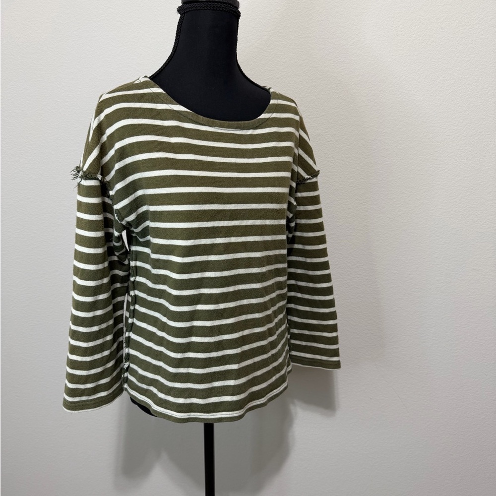Madewell Olive and White Striped Long Sleeve Top H1